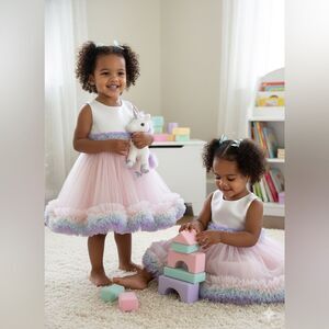 Elegant Pink and White Kids Toddler Formal Dress